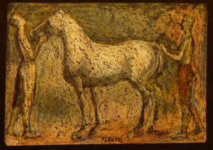 Dos figuras y caballo - Rafael Pérez Contel